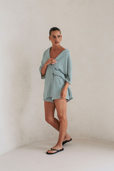 SAMPLE-Mallory Top - Teal Stripe