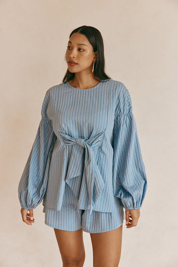 SAMPLE-Hailey Top - Blue Stripe