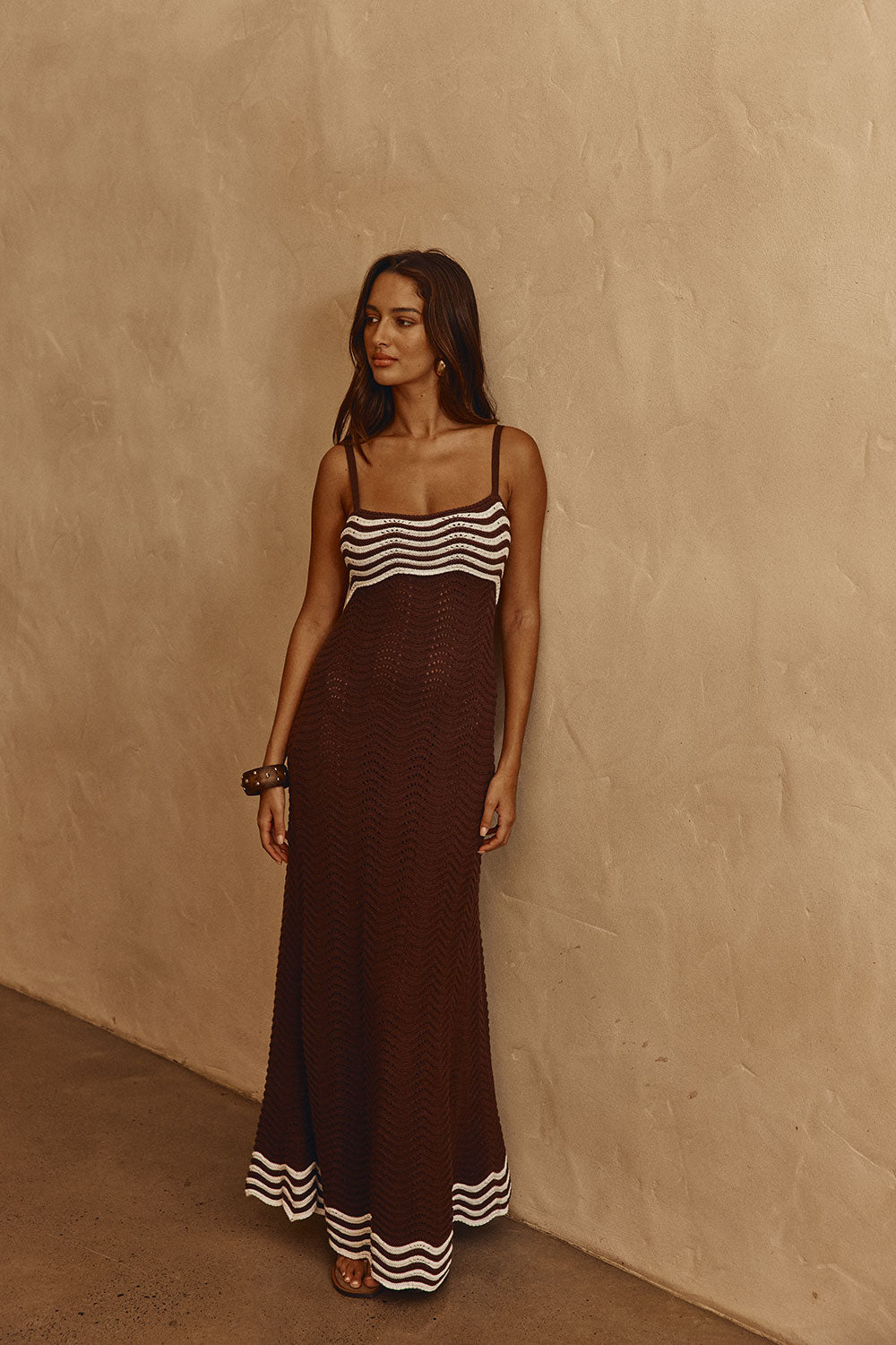 Scallop Knit Maxi Dress - Chocolate