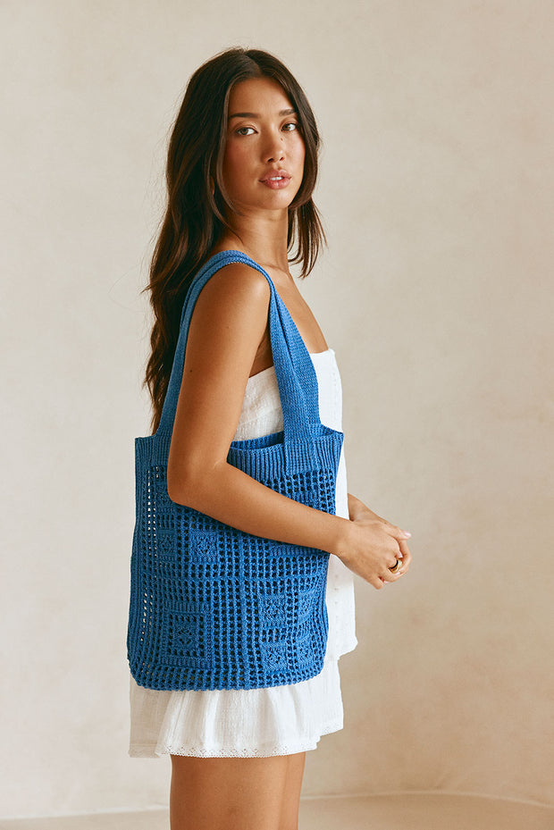 Sia Crochet Tote - Blue