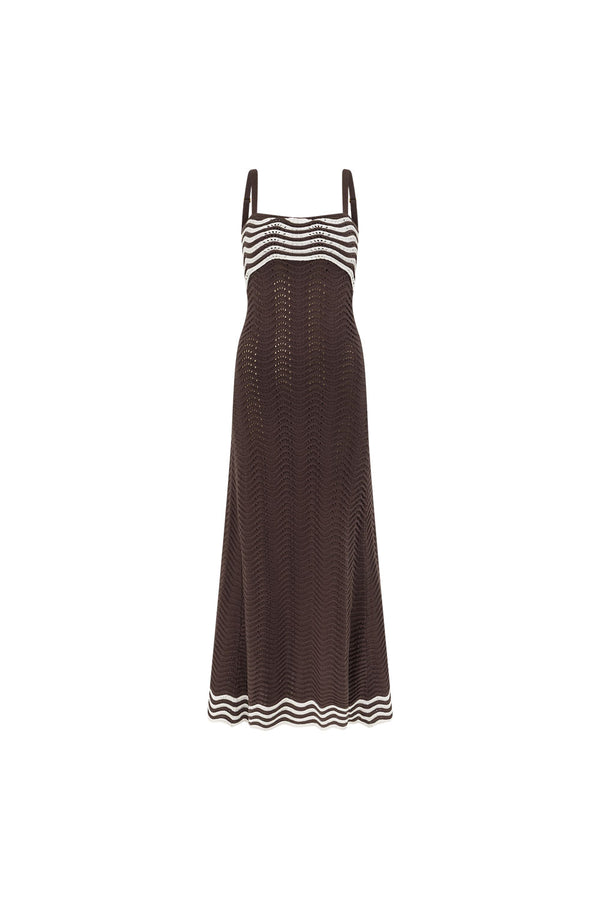 Scallop Knit Maxi Dress - Chocolate